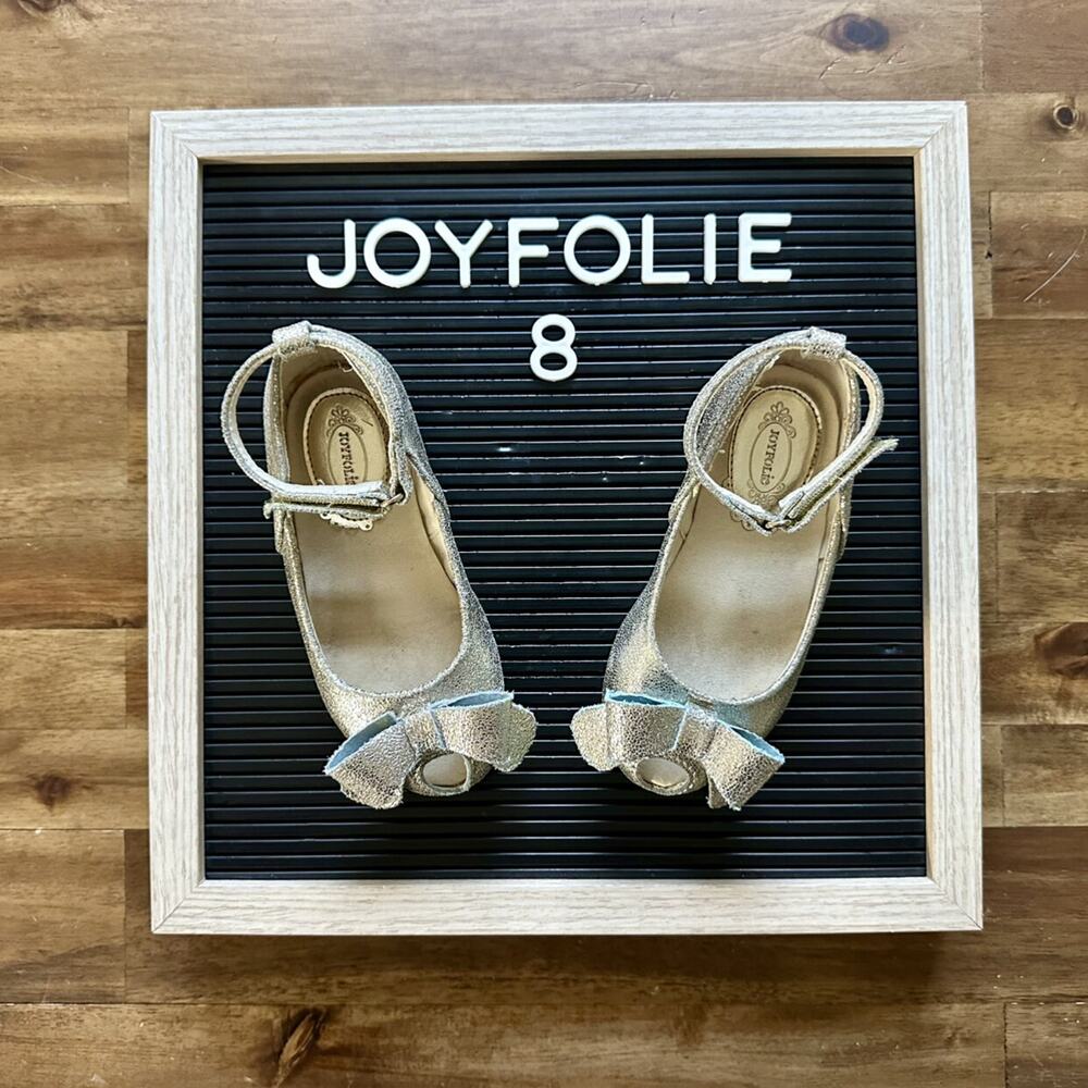 Joyfolie Gold Metallic Lyra Bow Mary Jane Dress Shoes Headband Flats Preppy 8